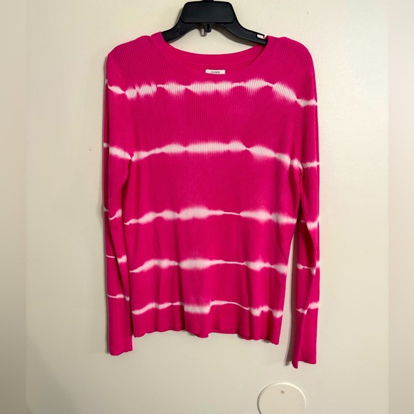 RF Crown & Ivy Hot Pink  and White Ribbed Tie Dye Striped Sweater Size XL - Picture 1 of 4
